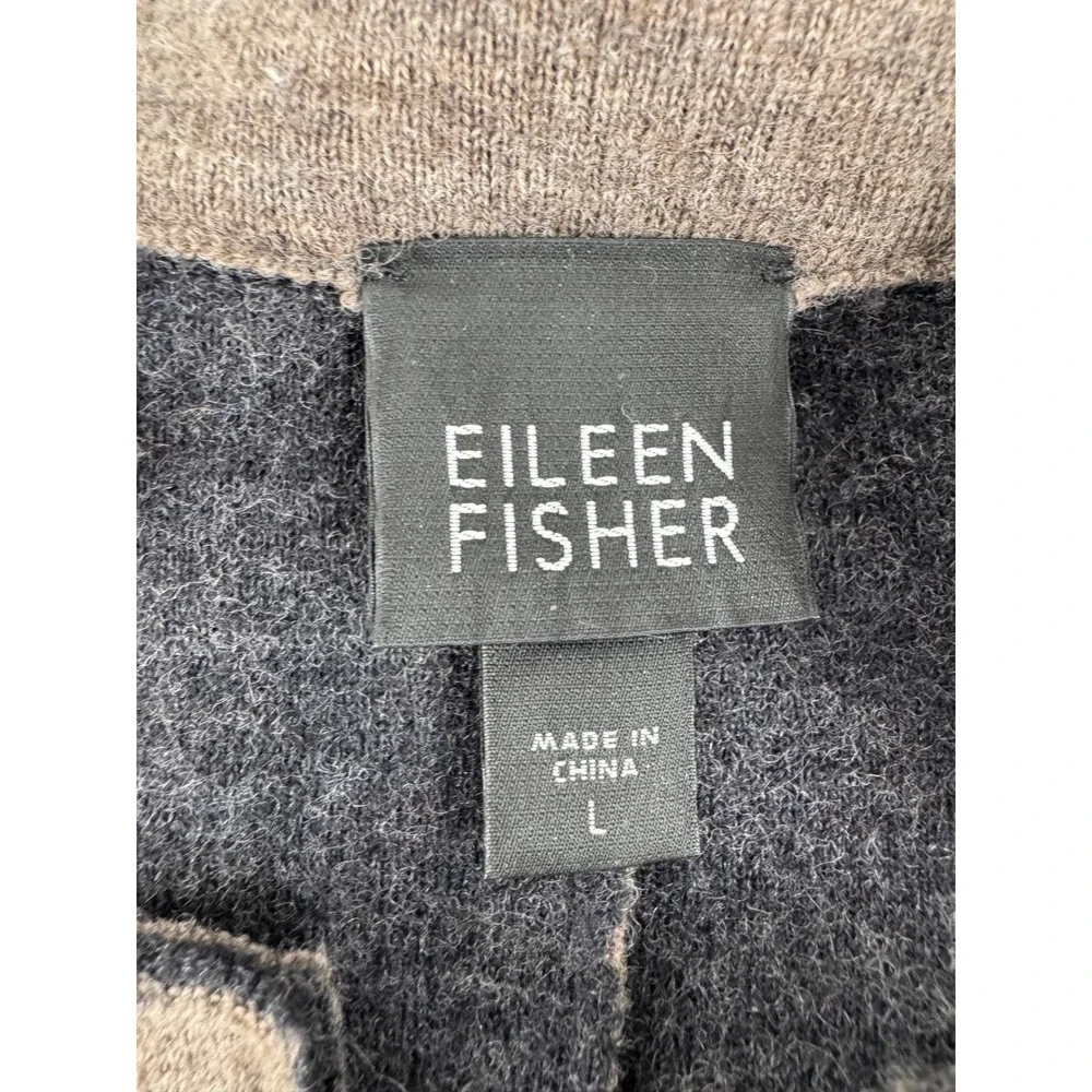 Eileen Fisher Merino Wool Jacket Brown Stand Collar Front Pockets Size Large